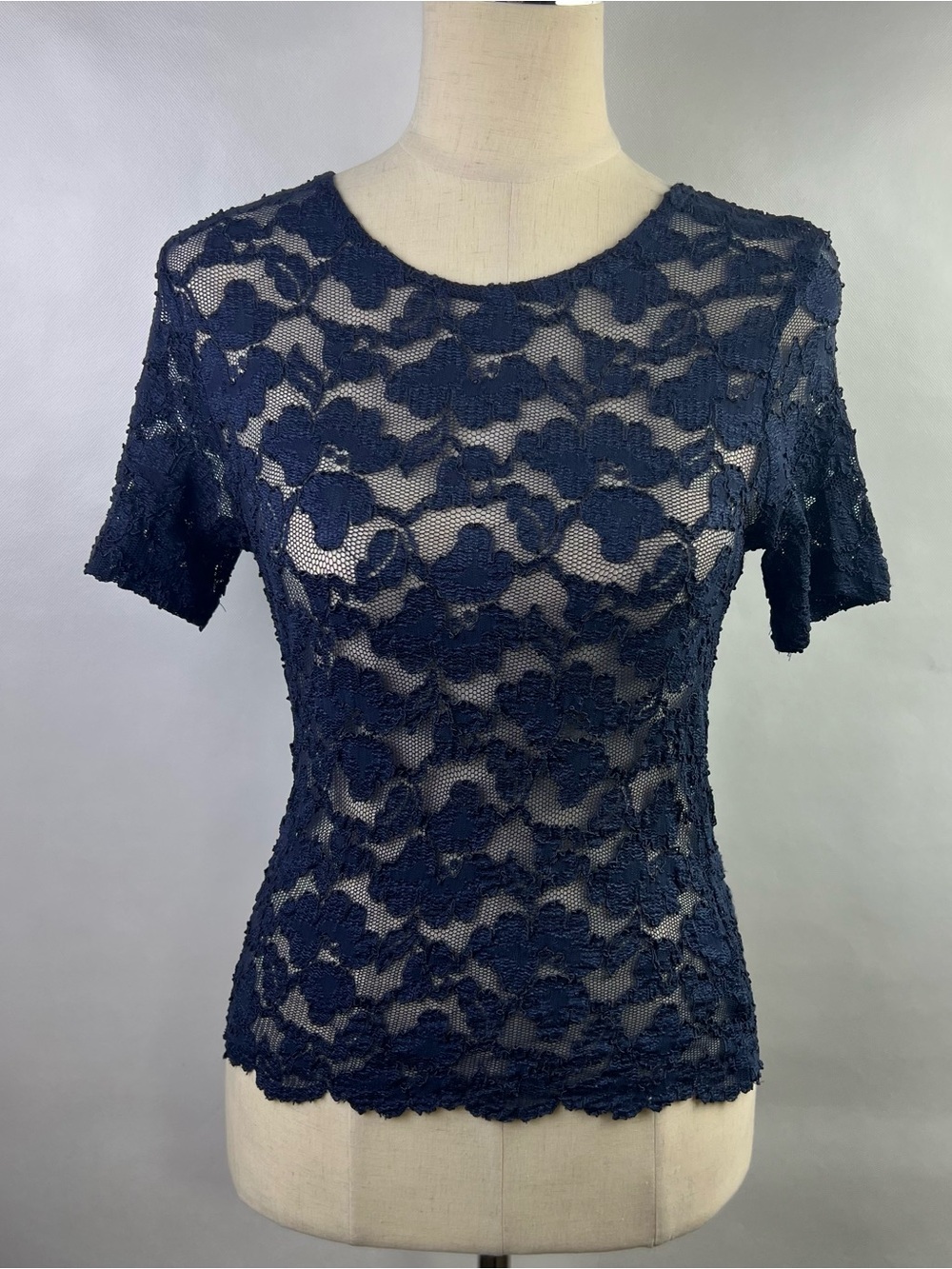 Vintage Y2K Blue Sheer Fairy Grunge Romantic Lace Top Size M
